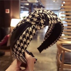 Houndstooth faux leather headband